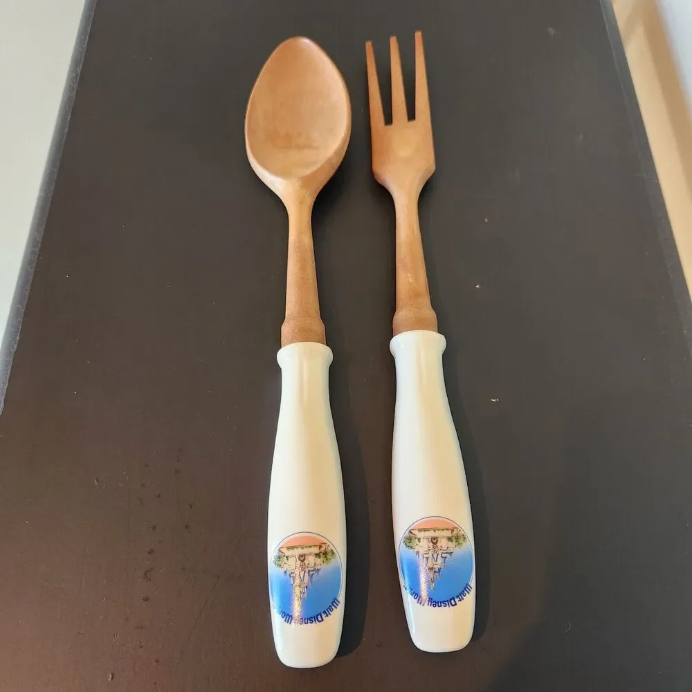 Vintage Walt Disney World 11” Salad Serving Fork and Spoon - Made in Japan